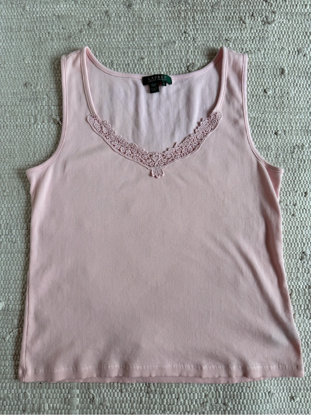 Lauren Ralph Lauren Light Pink Lace-Trim Tank Top